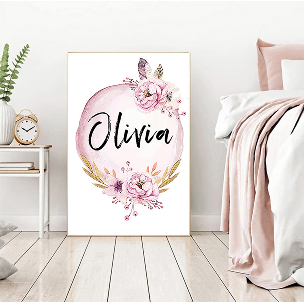 Youihom 3 Quadretti Personalizzati Bimba Quadro Camera Bimba Nome Rose 30x40 Stampe per Cameretta Neonato Ballerine Poster da Parete per Bambini Quadri Tela senza Cornice : Youihom