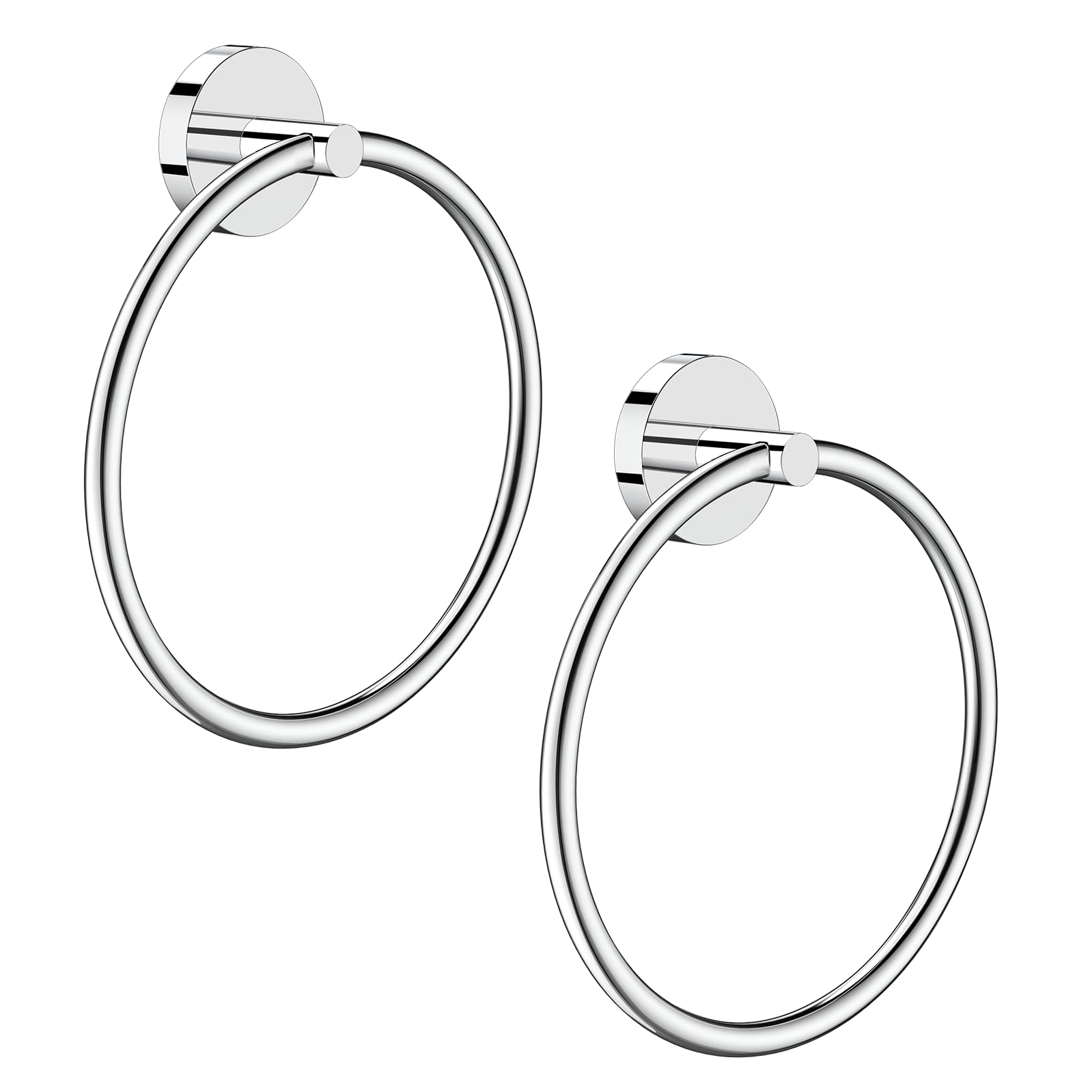 Hand Towel Holder Screw-in Mirror Silver Towel Ring for Bathroom Wall Stainless Steel Towel Hanger Round Towel Racks for Bathroom Decor and Accessories, 2 Packs