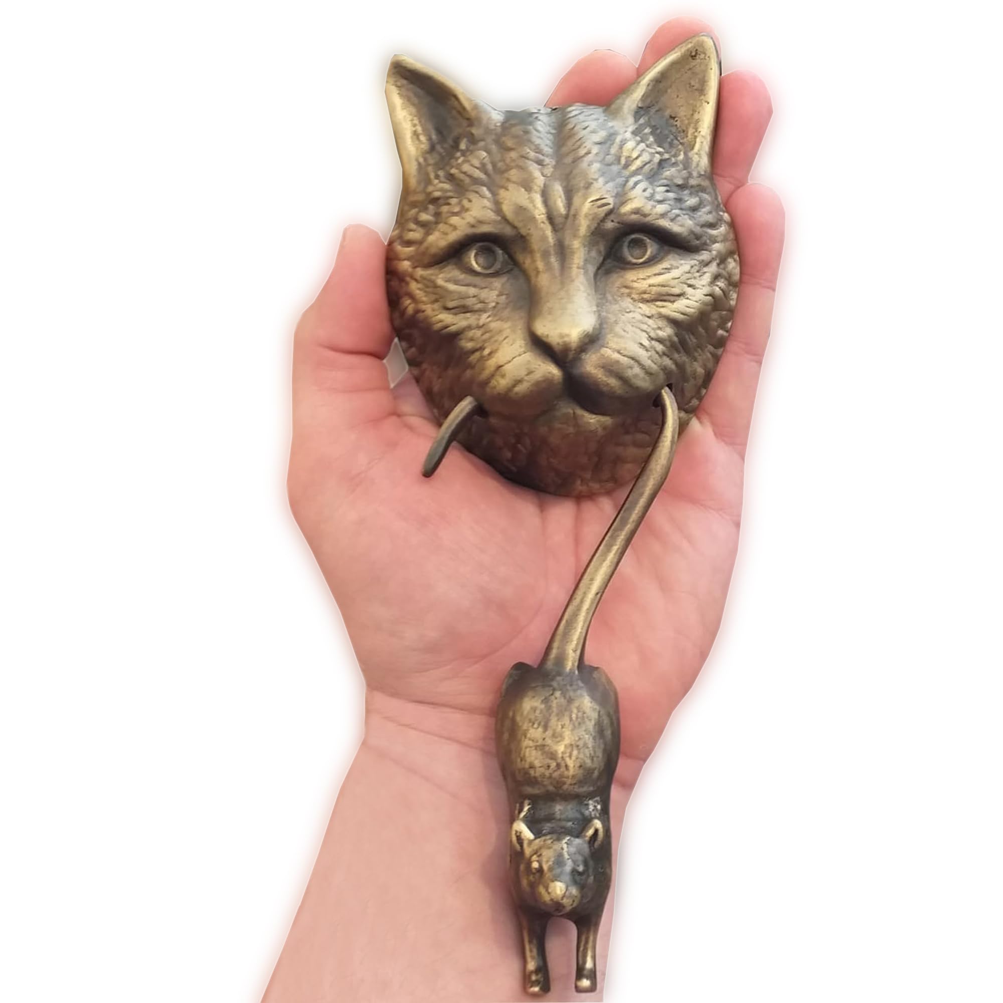 Anatolica Antique Bronze Cat And Mouse Door Knocker, Solid Brass, 8.7 Inches, Front Door Ornament (Antique Bronze)