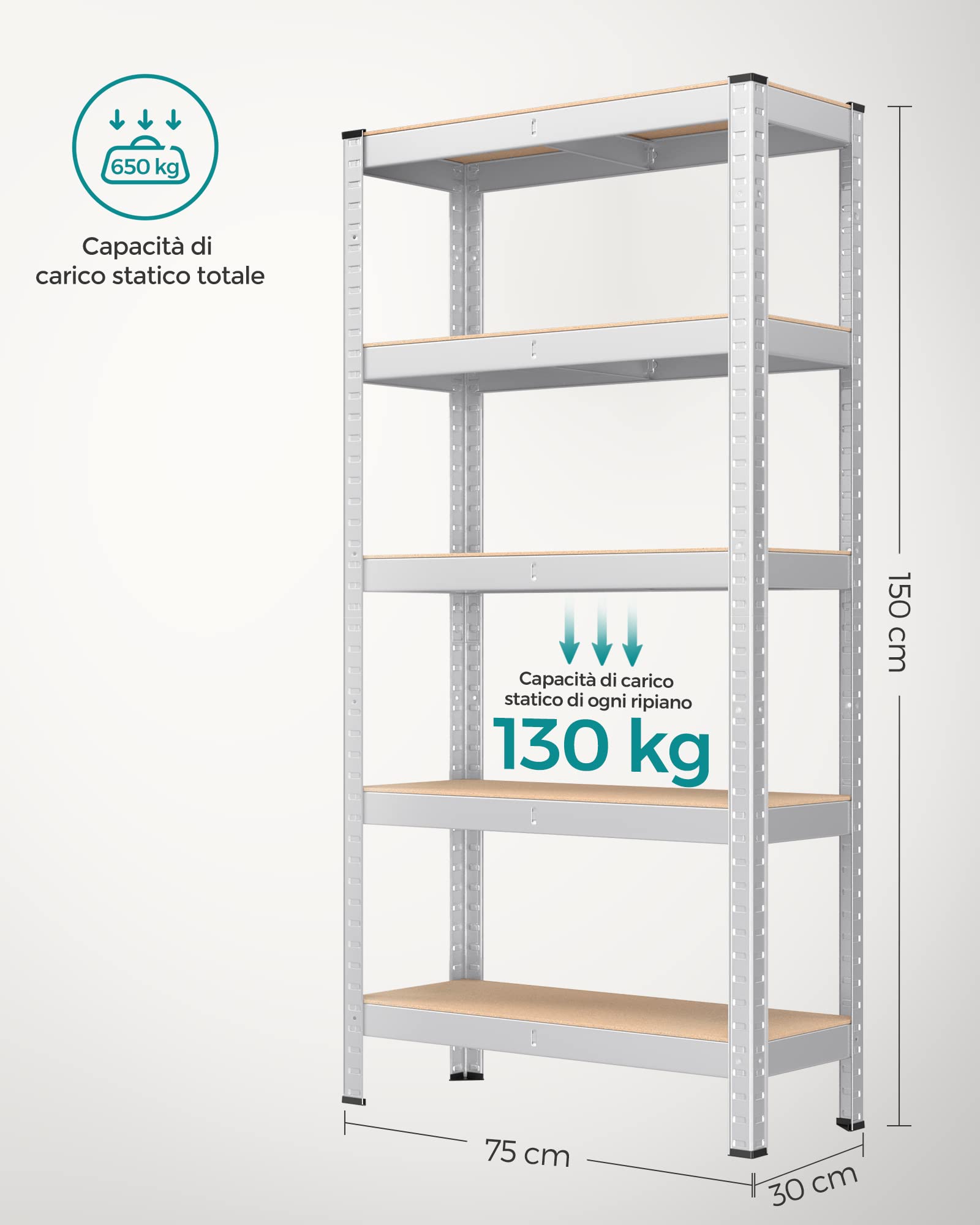 Scaffale In Kit 3 Ripiani Filocromo L 60 X P 35 X H 90 Cm, Portata Per Ripiano 100 Kg 85097356