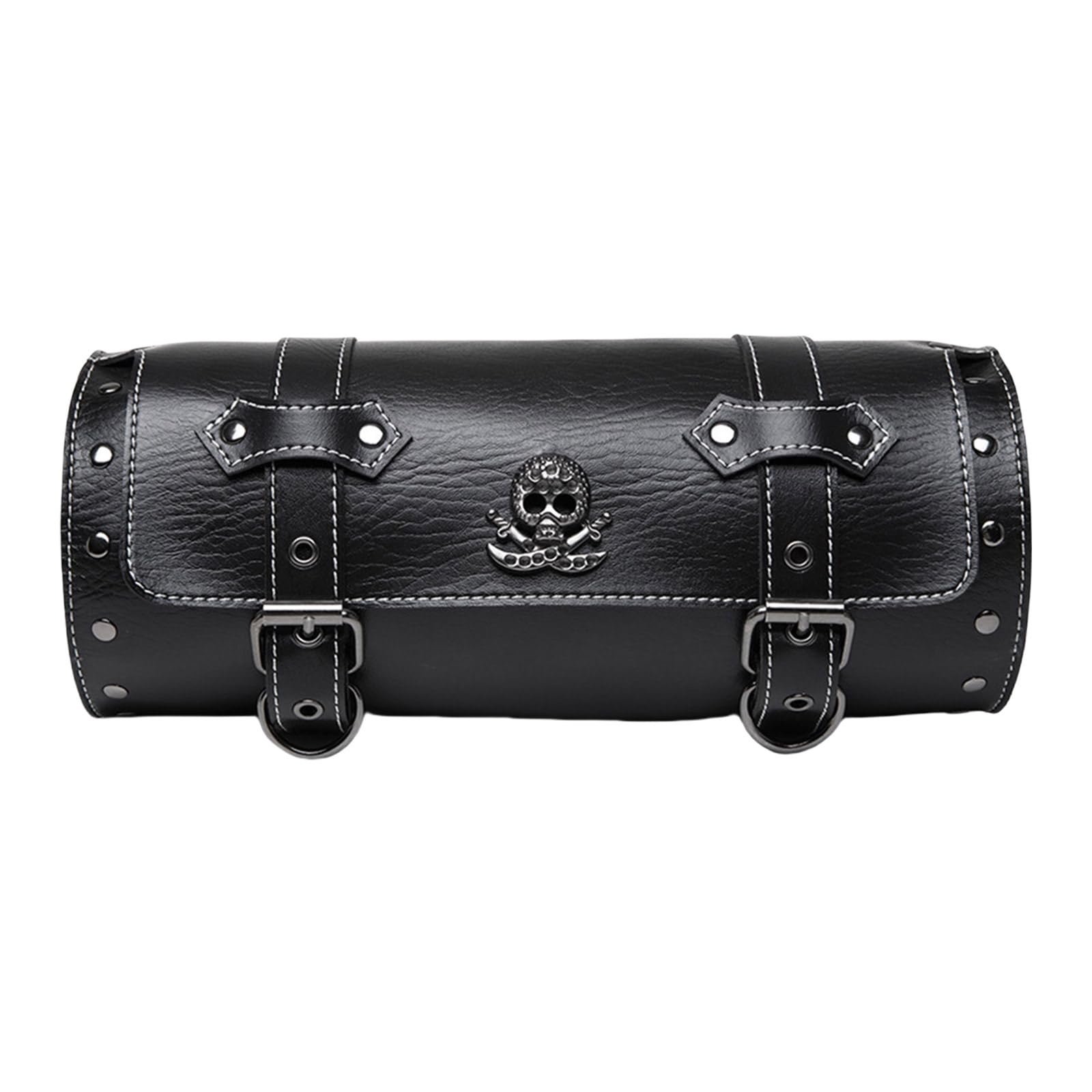 Sacoche de Moto Avant Vintage Sac à Outils Sacoche de Selle Sacoche de Fourche de Guidon Motif Crâne Sacs de Rangement en PU Sac à Outils pour Moto