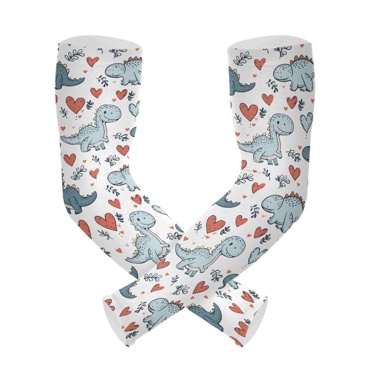 ALAZA Cute Dinosaur Love Gardening Sleeves Cooling Arm Sleeves Sun Protection Thumb Hole Arm Covers for Women Men