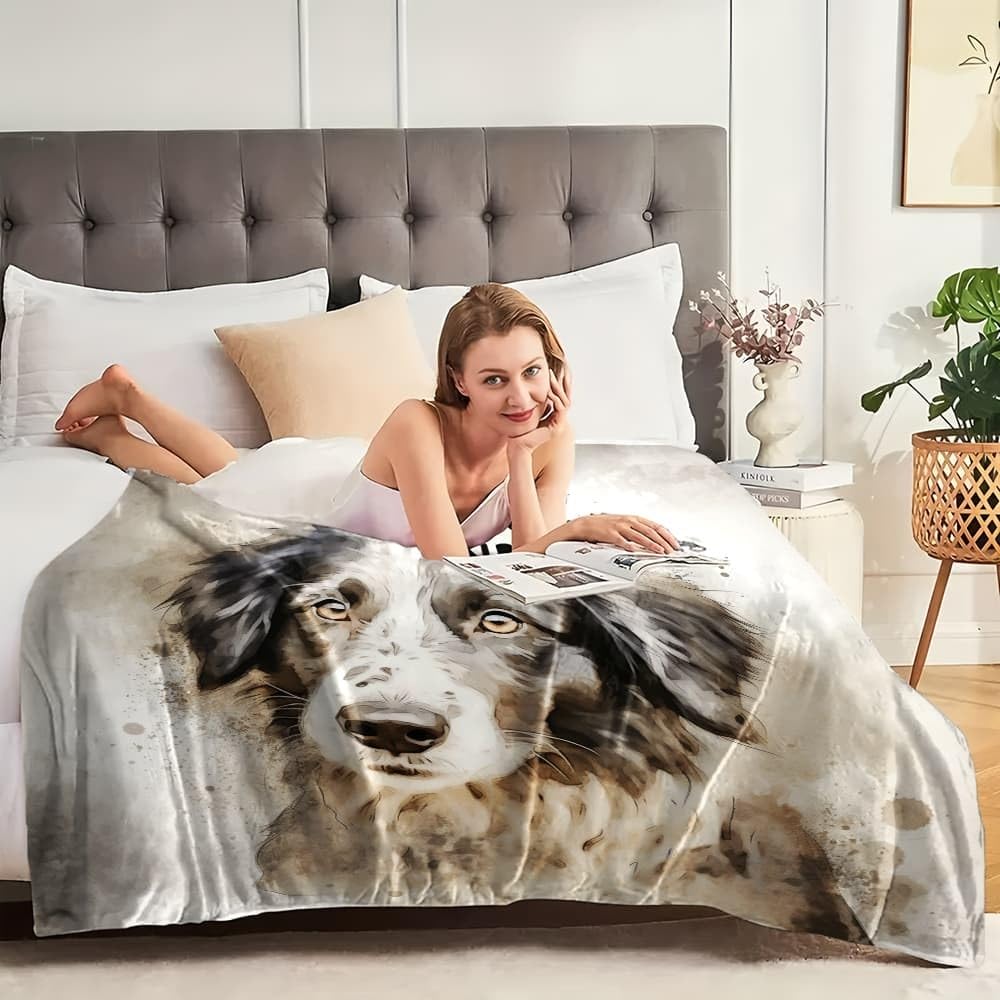 Générique Couverture Cadeau XXL 180x200cm Aquarelle Animal Chien Polaire Couverture Chaude Douce Blanc Plaid pour Lits Canapés Chaises et Divans - pour Toutes Les Saisons