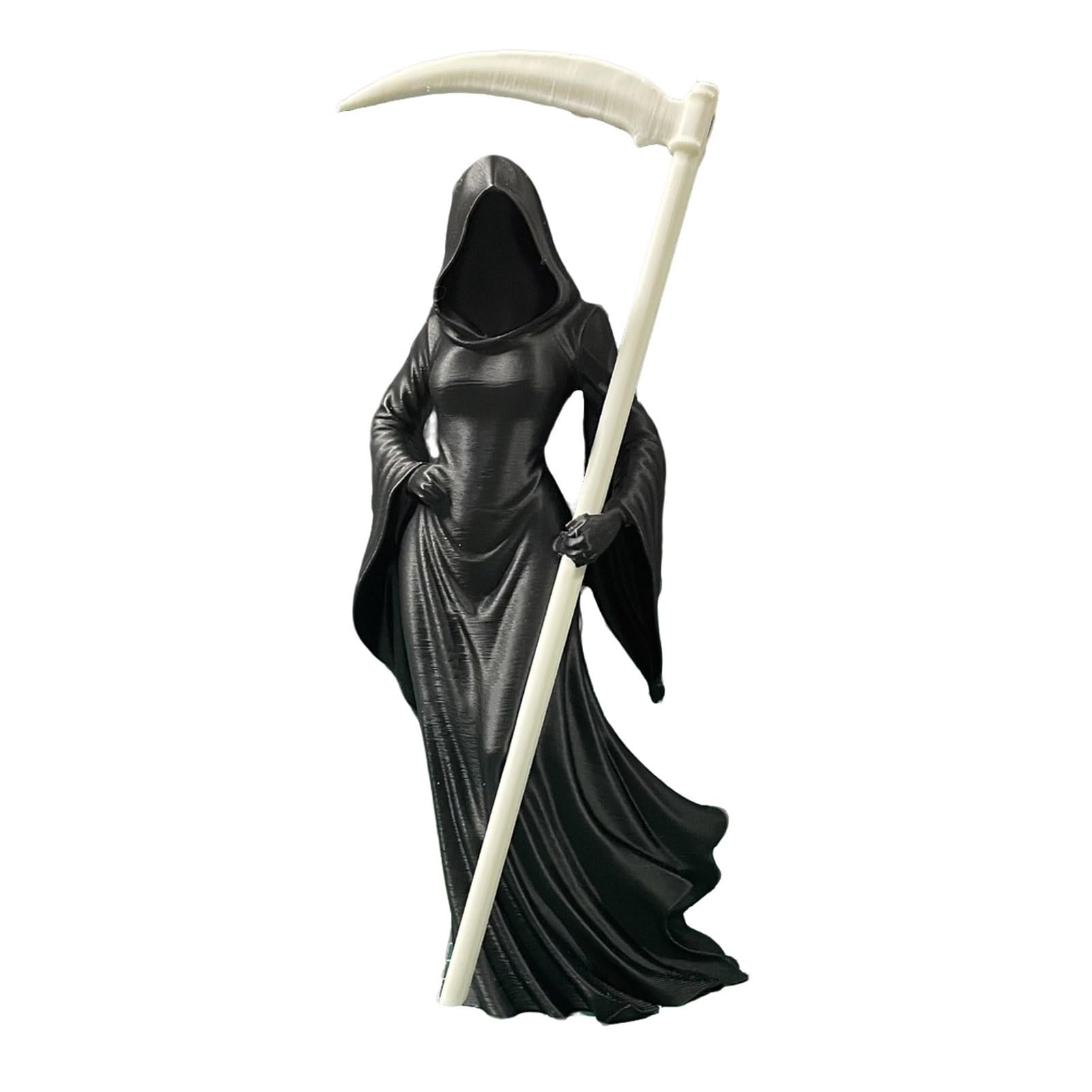 Pasisuu 3D Printed Female Grim Reaper Statue, Hooded Faceless Gothic Resin Figurine with Detachable Scythe, Mystical Fantasy Ornament for Bookshelf Office, Halloween Desk Decor Gift B