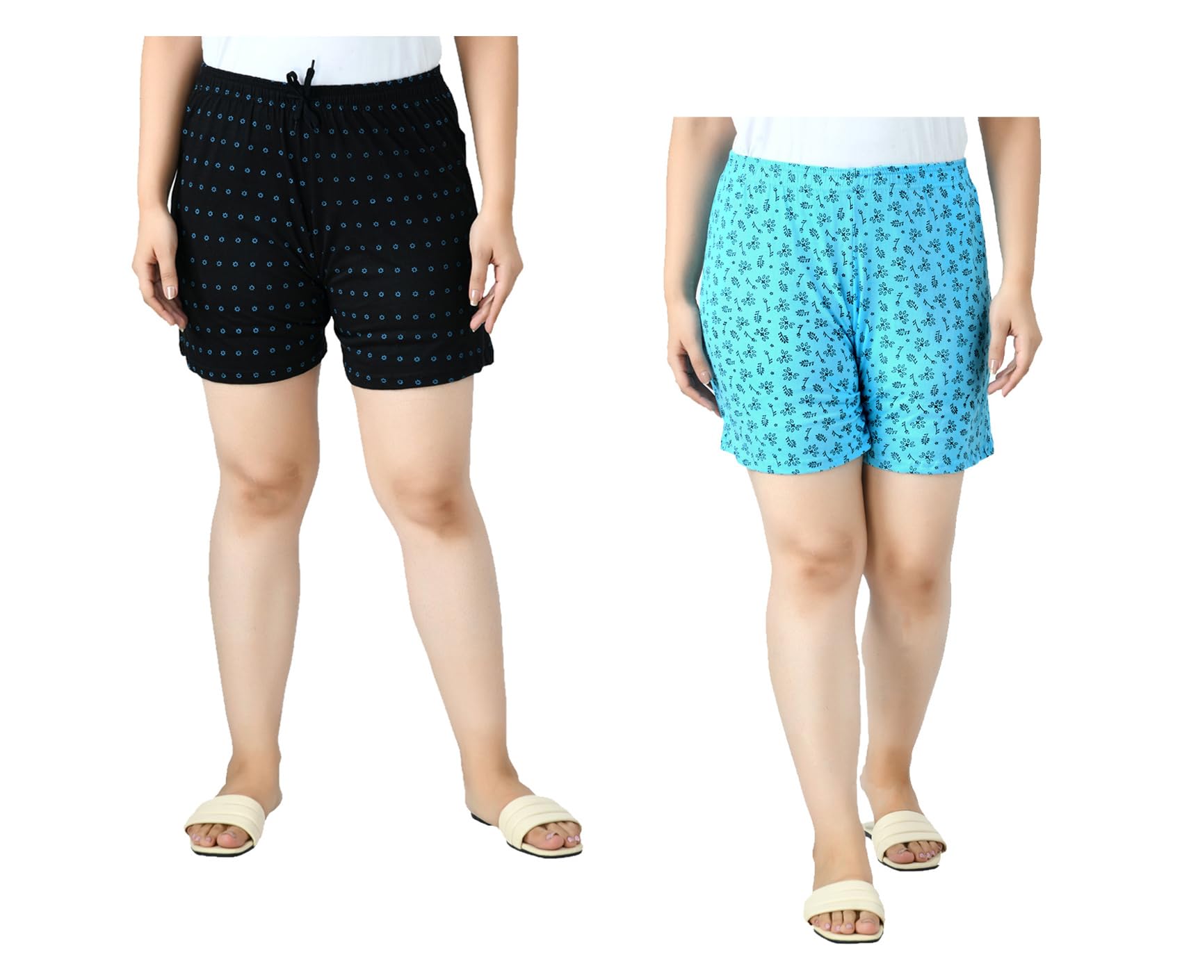 indi weaves Pack of 2 Womens Cotton Printed Shorts with Drawstring Elastic Waist Comfortable Casual Summer Shorts Lightweight Breathable Lounge Shorts for Women-picture-21