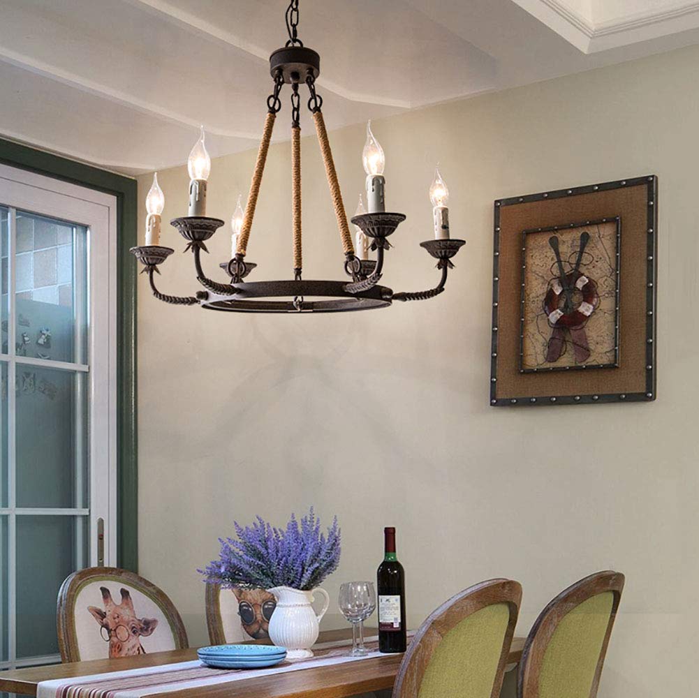 Retro Industriestil Kerze Während Lighting,E14 Amerikaner Land Eisenkunst Kronleuchter Beleuchtung,Hängendes Licht,Schlafzimmer Abendessen Wohnzimmer Abendessen Café-Retro zu tun alte rost farbe 6 kop