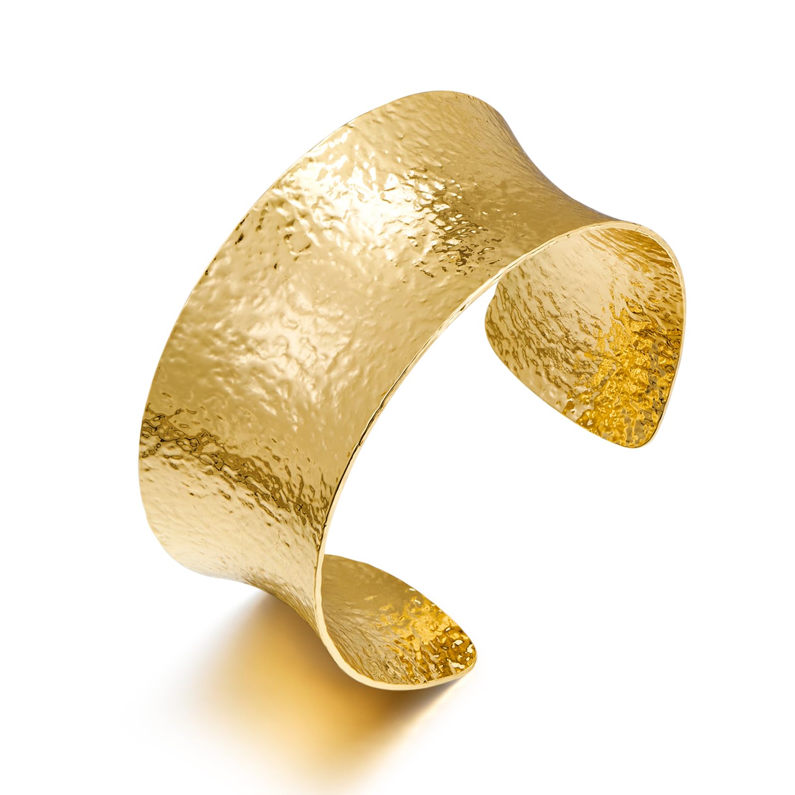 WOWORAMA Hammered Chunky Cuff Bracelets for Women Vintage Boho Wide Bangle Bracelets Irregular Statement Bracelet Thick Arm Cuff Gold Silver Bracelet