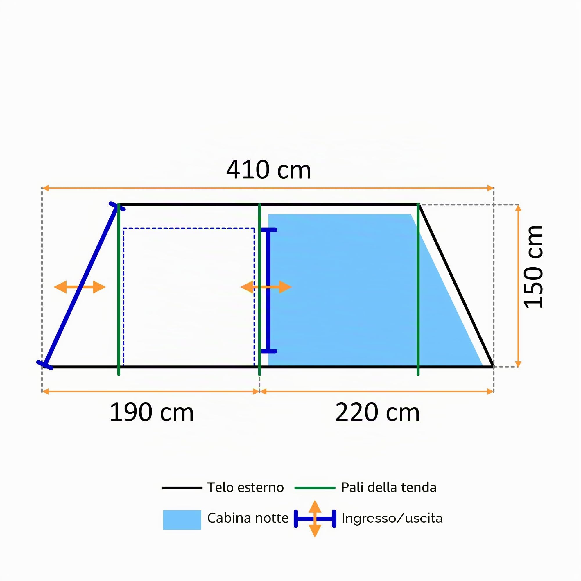 CampFeuer Tenda a tunnel per 4 persone "Super+" | Tenda a tunnel con tenda | Antivento, Impermeabile, Ultraleggero | Tenda da campeggio con zanzariera | Tende per campeggio, all'aperto, spiaggia ed
