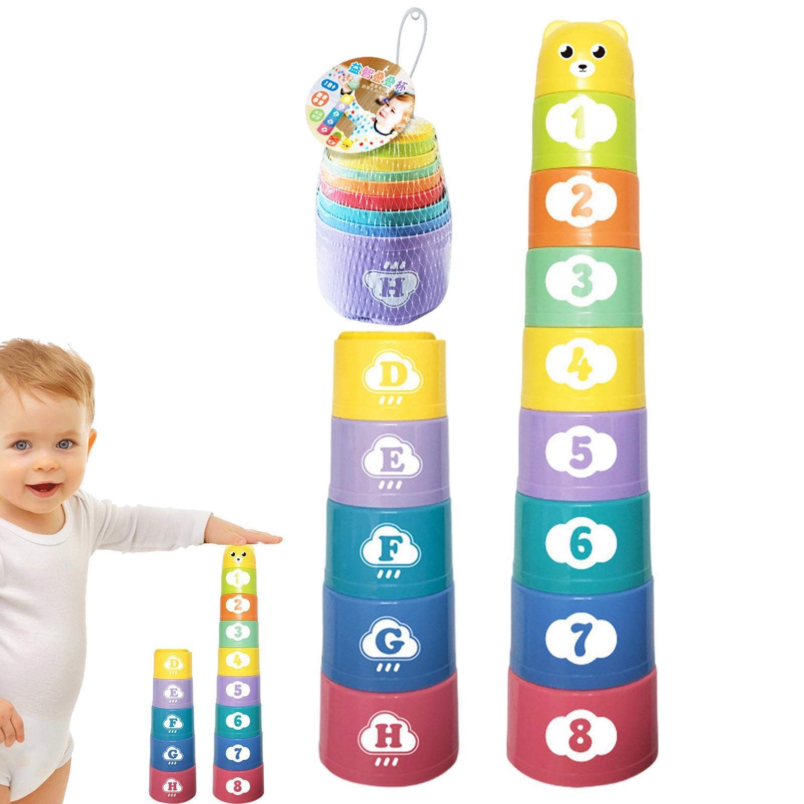 Vasos apilables,Vasos apilables para niños pequeños,Juguetes apilables para educación temprana - Juguetes apilables para niños mayores de 6 meses, vasos apilables de colores con letras numéricas, jugu