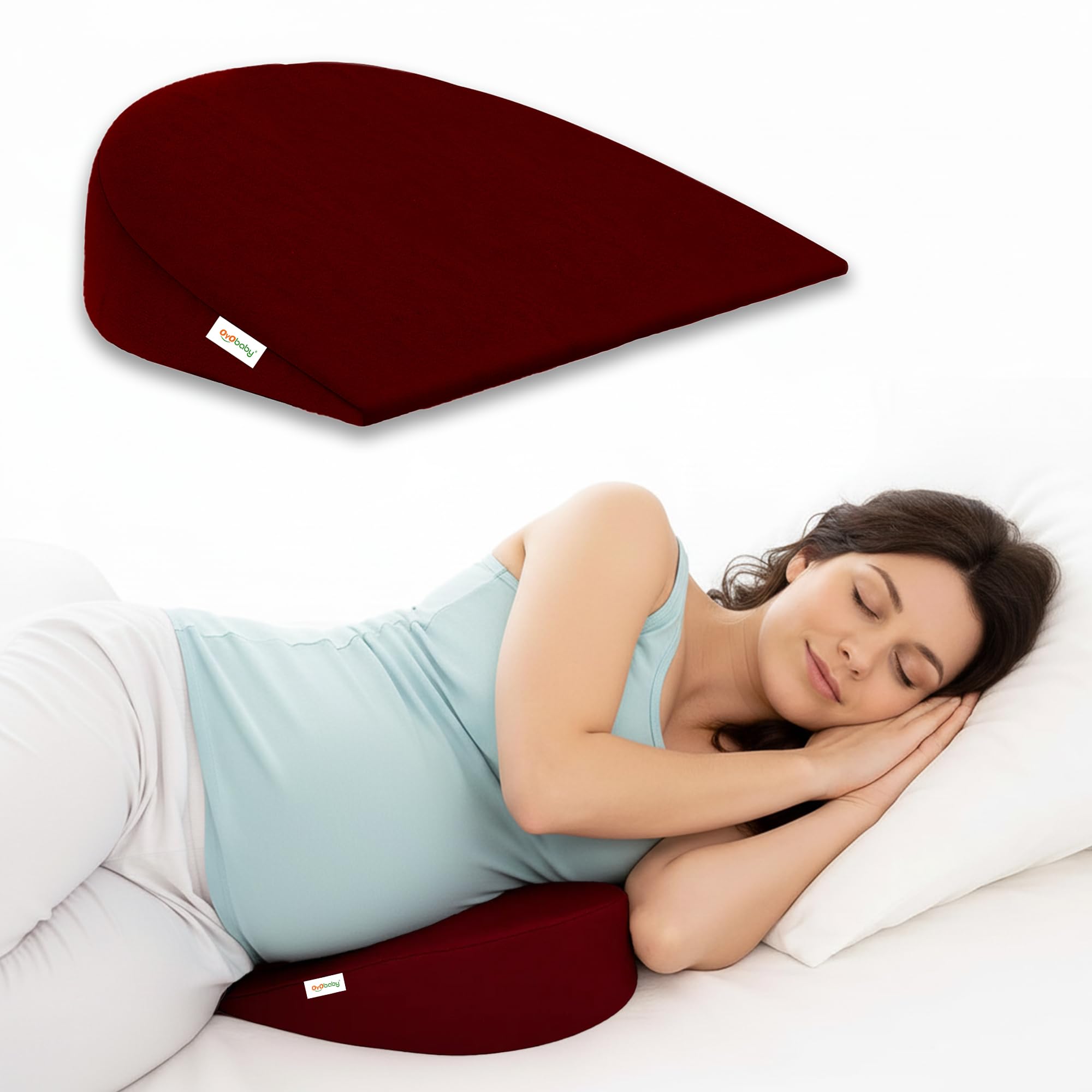 OYO BABY Memory Foam Maternity Pillow Wedge - Maroon | Full Pregnancy Support for Belly, Back, HIPS & Legs | Ideal for Side Sleepers & Relaxation-image-1