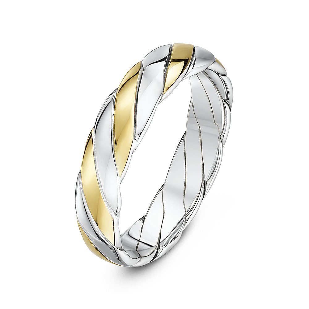 Theia Anillo de Bodas Trenzado de Oro Blanco y Amarillo de 9k de 3-5 mm