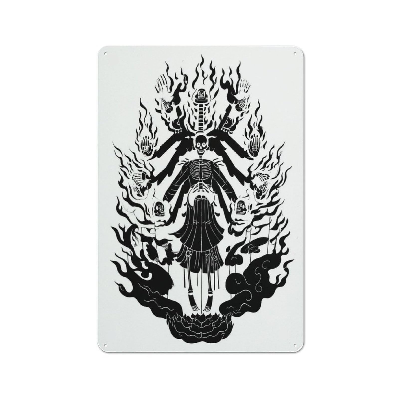 Junmoney Flaming Skeleton Artwork Modern Retro Metal Wall Decor 30X20cm, Metal Wall Sign For Loft, Studio, Office Or Creative Room