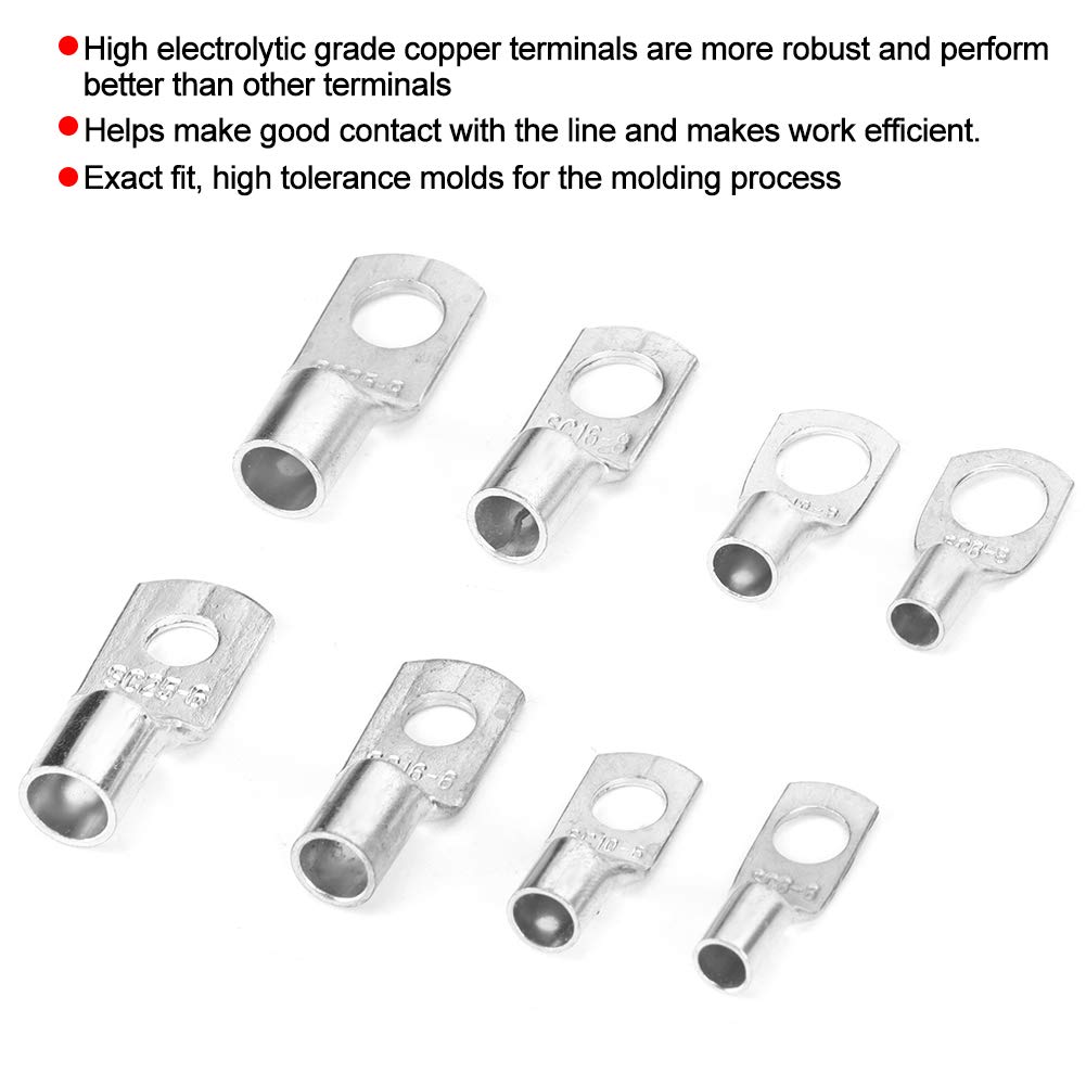 Fyearfly Lot de 60 cosses de tube en cuivre de haute qualité, connecteurs à sertir pour câble de soudure, 8-10 AWG, applications électriques marines et automobiles