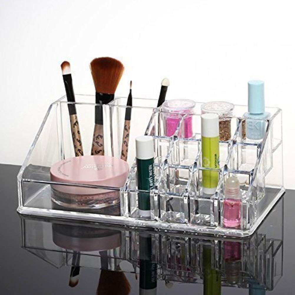 NETXE Cosmetic Organizer 16 Compartment Cosmetic Makeup Jewelry Acrylic Lipstick Storage Organizer Box lipstick and nail paint stand holder 1