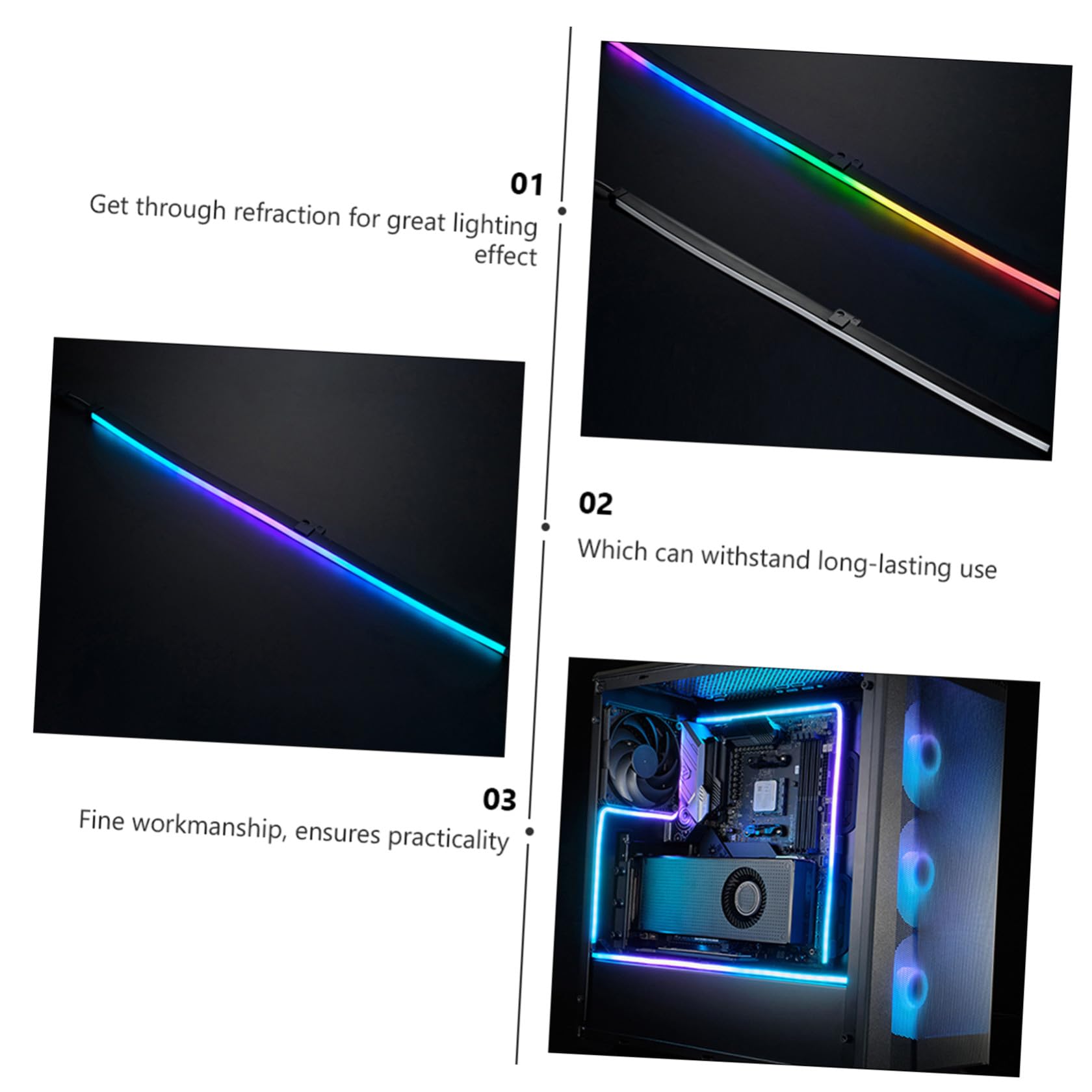 2 Pièces Bande Lumineuse Argb 400mm pour Boîtier Pc, Abs Noir, 28 Led, 5 V, 3 Broches Femelle vers 3 Broches Mâle, Autocollants Adhésifs, Installation le Boîtier