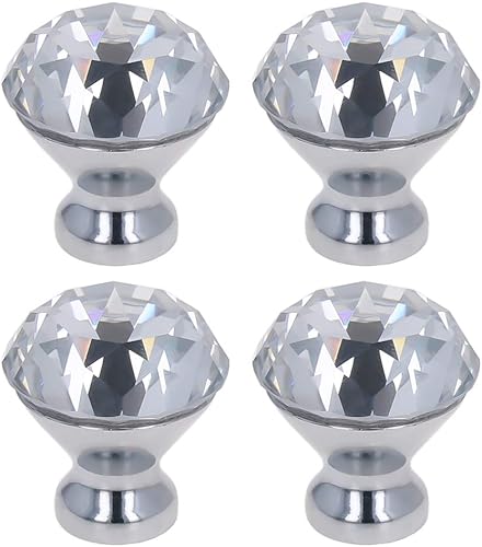 Miniatura 1 de MroMax Tirador de aleación de zinc de cristal, pomos para gabinete, cajones, armario, estantería, armario, base plateada, 4 unidades