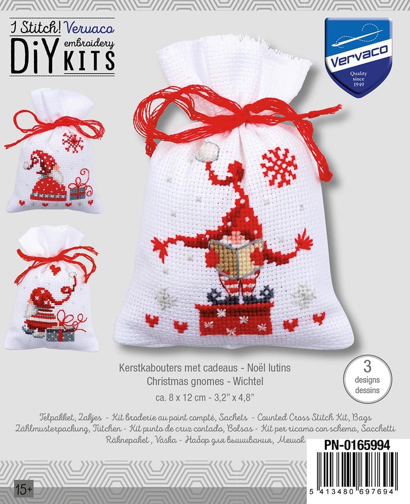Vervaco Bag kit Christmas Gnomes Set of 3, 4,8 inch