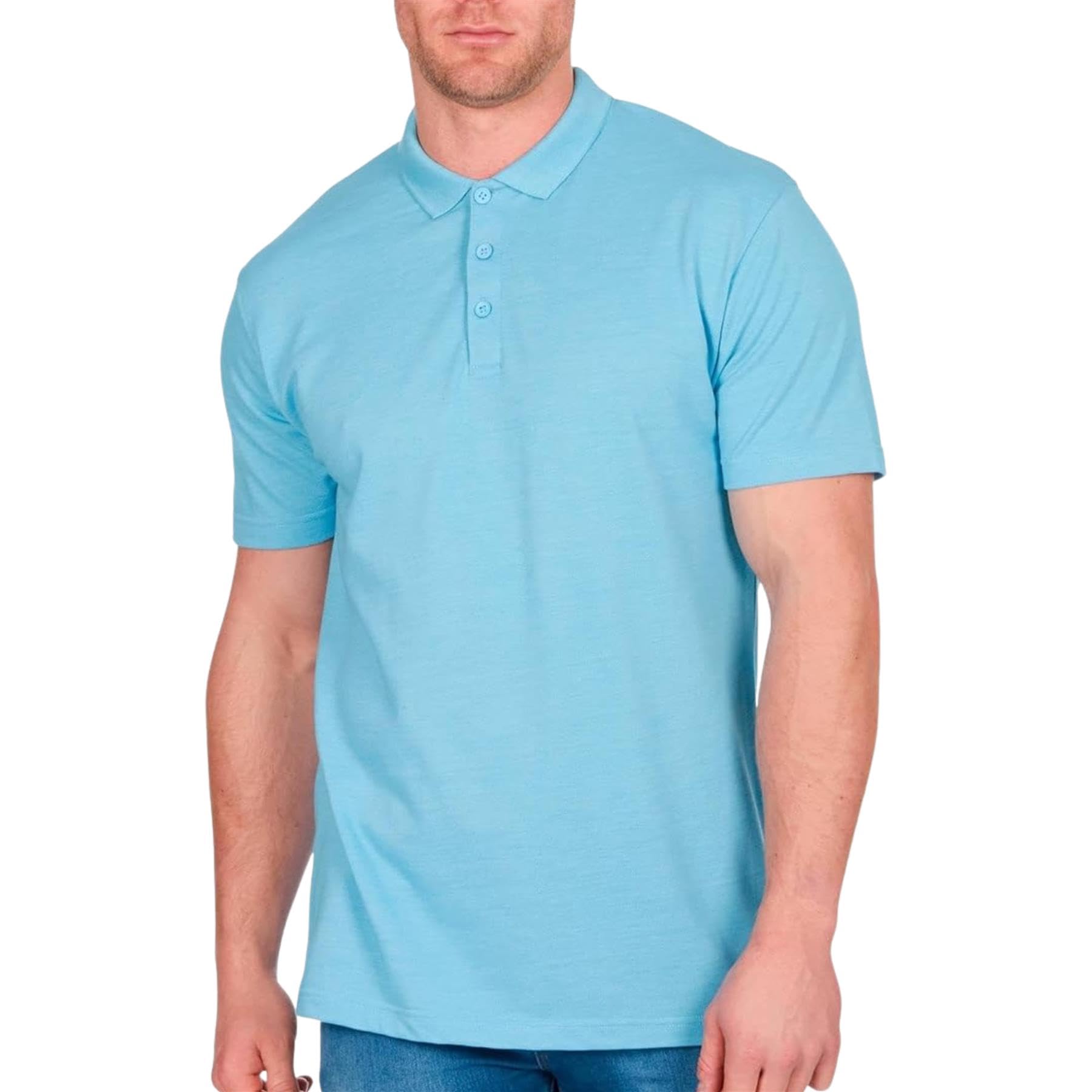 Style It Up Men’s Classic Plain Pique Polo Shirt Short Sleeve Casual Work Golf Tee (Sky, 2XL)