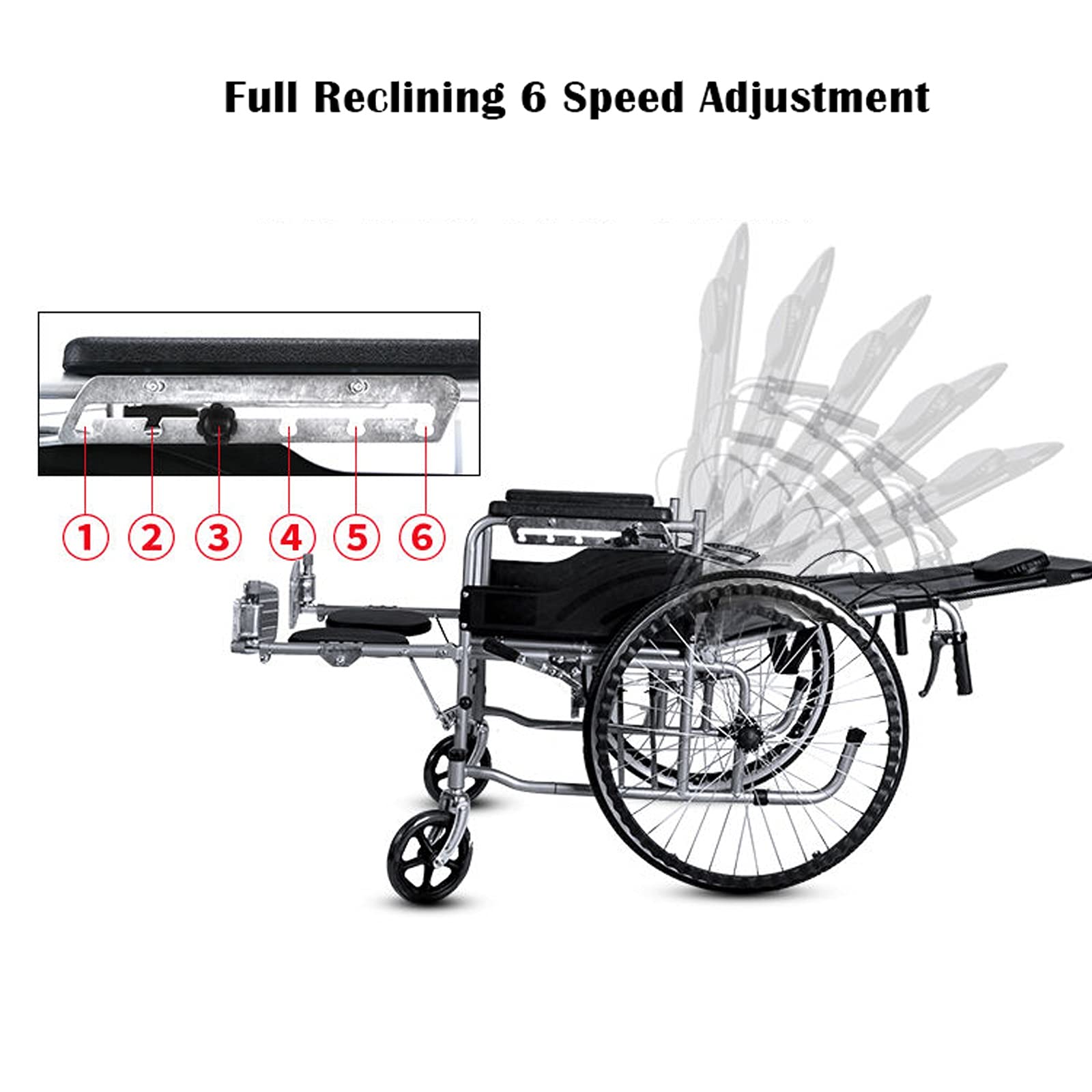 silla de ruedas ﻿ Silla de transporte plegable de acero al carbono, silla de ruedas de viaje con brazos extraíbles y ascensos en las piernas de elevación Silla de ruedas deportiva for 18 '' asiento, 2