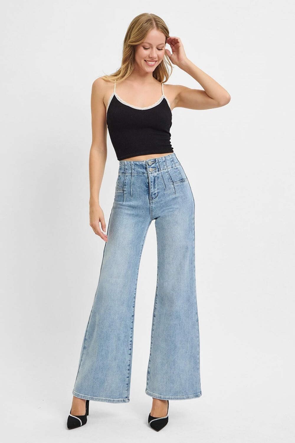 SALT TREE Risen Jeans - High Rise Wide Front & Back Dart Waist Jeans - PW21126