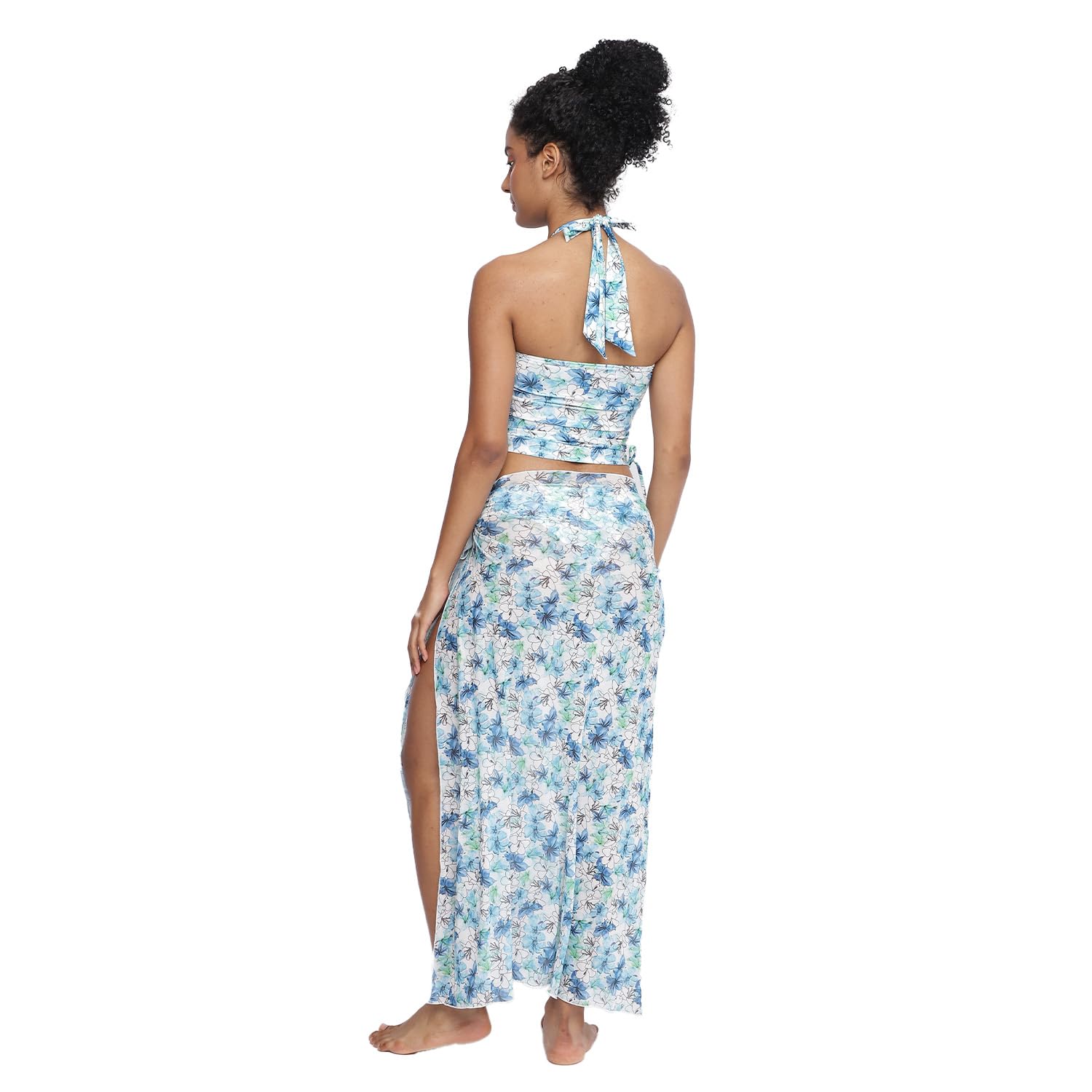 La Intimo Chetlat Halter Neck Tankini Top with Panty Two Piece Tankini Set with Sarong for Women Swimwear Beachwear Multicolour