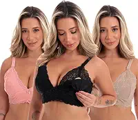Kit 3 Sutiã Amamentação Renda Reforçado Gestante Em Microfibra Preto Bege Rosa Adulto