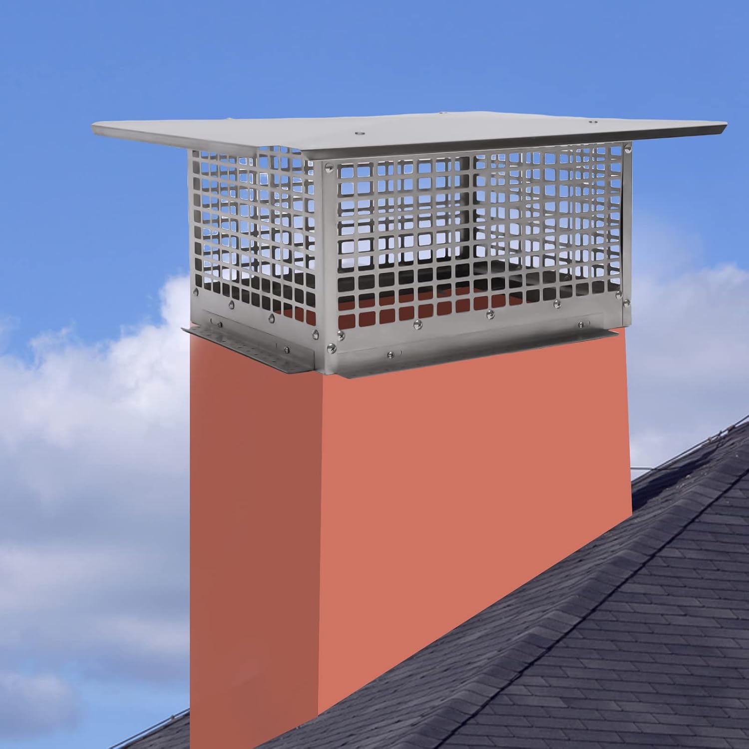 Mesh Chimney Cap, 17" x 29" Flue Caps, 304 Stainless Steel Fireplace Single Chimney