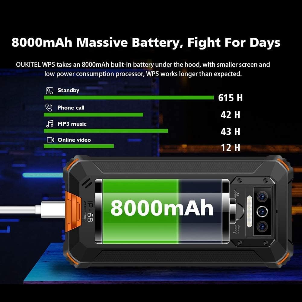 OUKITEL WP5 Rugged Smartphone, 8000mAh Battery IP68 Waterproof