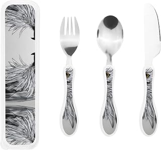 Sketching an eagle Children's three-piece knife, fork and spoon set, made of plastic PP and 430 stainless steel, portable