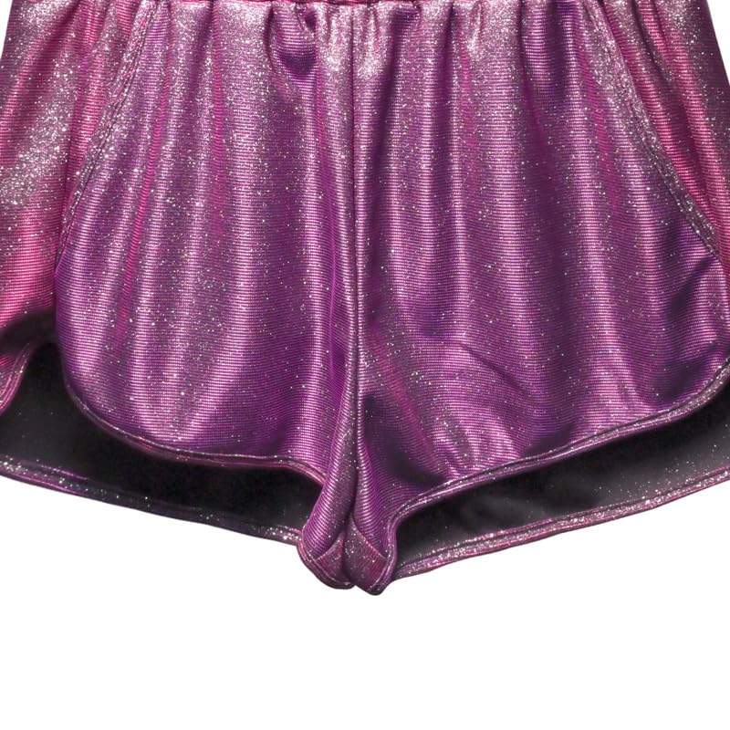 Image of Perfashion Women's Metallic Shiny Shorts Sparkly Hot Yoga Outfit