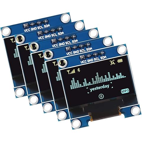 Dealikee 5Stück 0.96" OLED Display Module, 128 x 64 Treiber IIC I2C Serial Selbstleuchtendes Display Board 12864 4 Pin Self-Luminous Display Board. Blau Cover