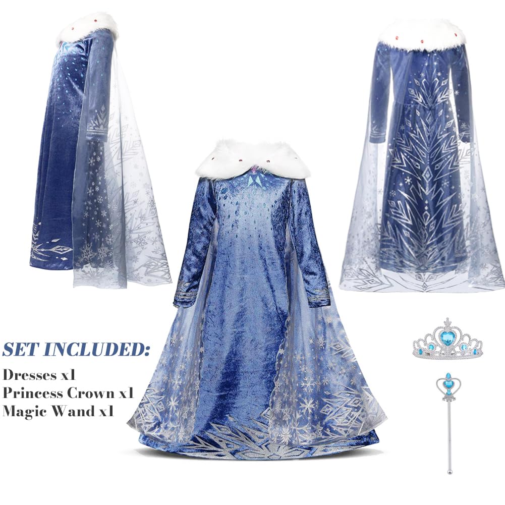URAQT Vestito Principessa, Fantasia Costume Abito Principessa con Corona Scettro, Princess Vestito Carnevale Bambina Abito Adatto per Inverno
