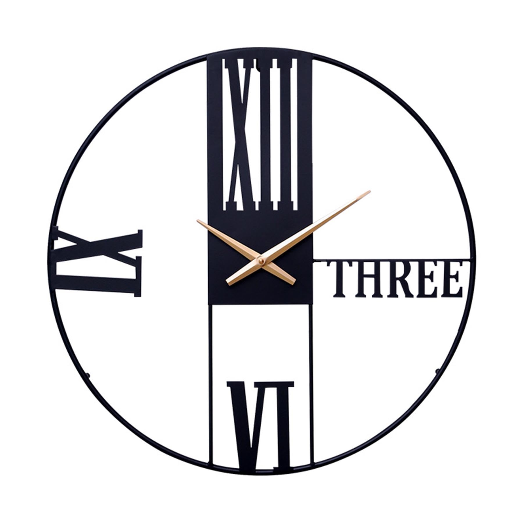 Rozhuhro Modern Round Silent Wall Clocks, Large Non-Ticking Metal Wall Clock, Vintage Metal Frame Decorative Wall Clock, Battery Operated, For Living Room, Bedroom, Study, Office,Black,50CM