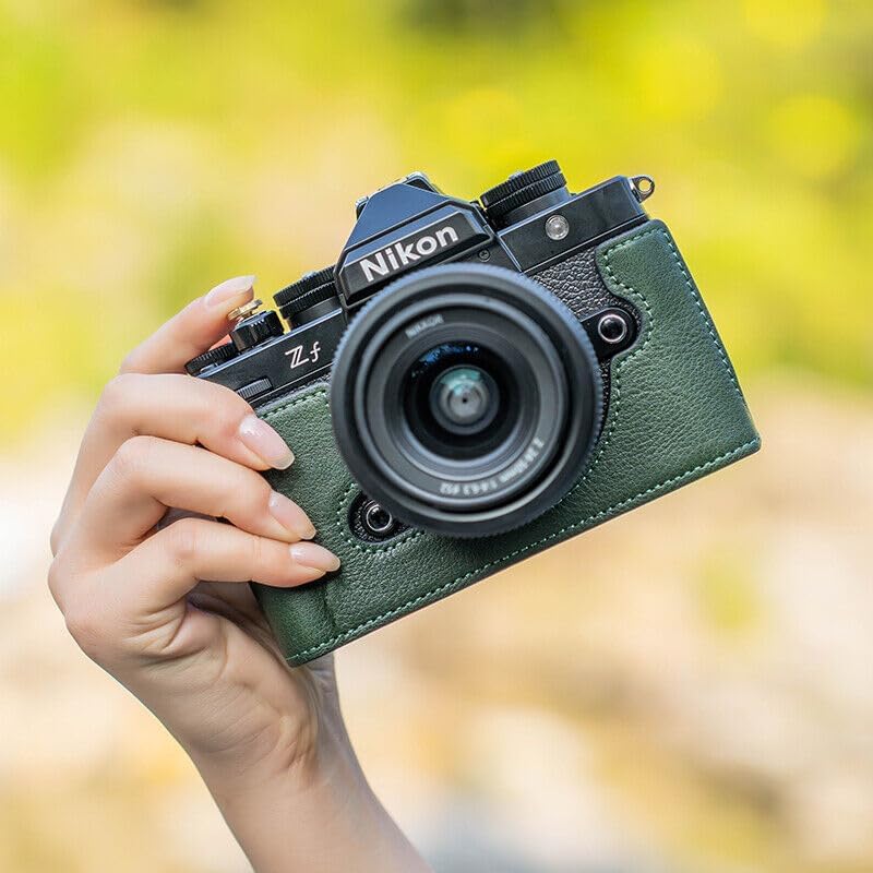 Genuine Leather Camera Half Case Cover With Hand Grip for Zf Camera Accessories Retro Cover Handmade (Green Case)