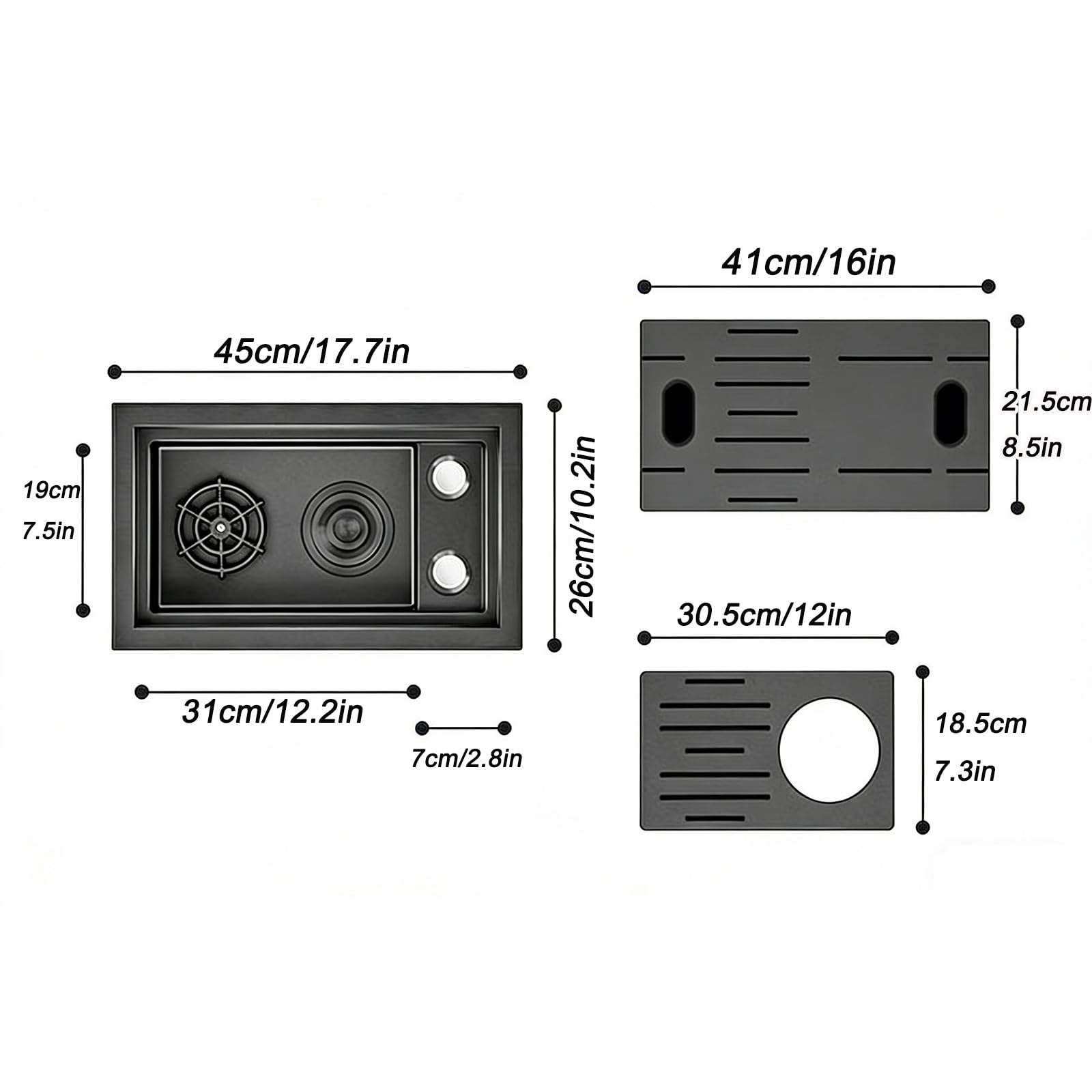 Fregadero Camper, Lavabo Caravana con Grifo, Fregadero Multifunción Oculto con Lavavasos Combinado, Fregadero de Acero Inoxidable para Barra de Camping