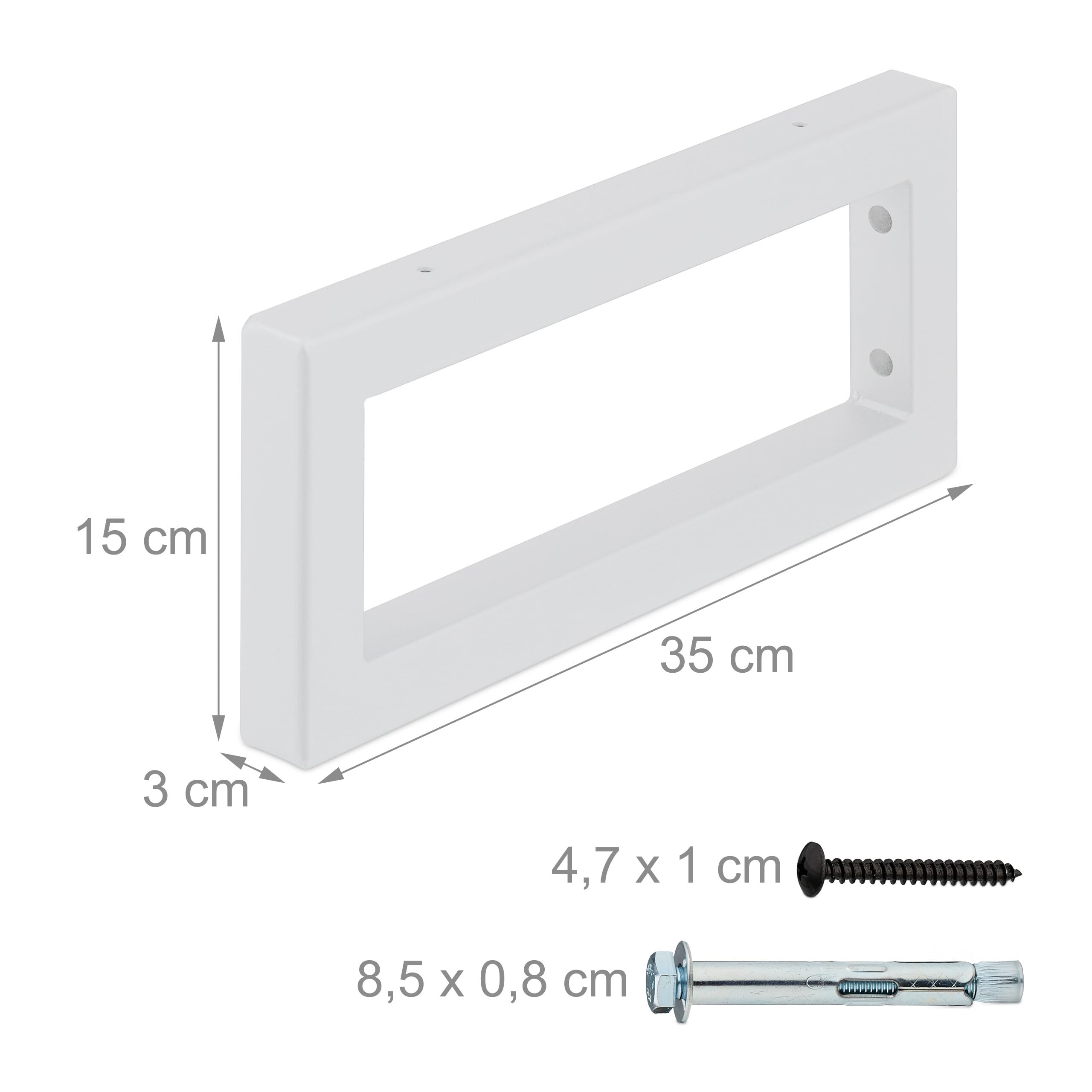 Relaxdays Escuadras Repisa, Set de 2, 35 cm, Soportes Estante, Lavabo Pared, Acero, Sujeta Baldas Rectangulares, Blanco