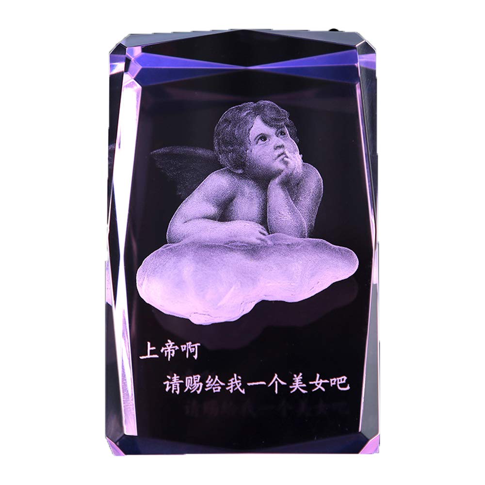 Sdydsge One Color Crystal Ornaments, Glass Crafts,3D Statue Decor Gift Pink Crystal Inside Carved Angel Ornament