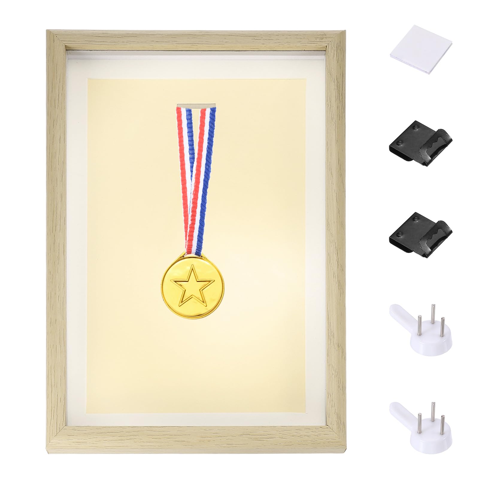 Marco de sombra para medallas de fútbol y fotos PATIKIL en madera vertical para pared 1