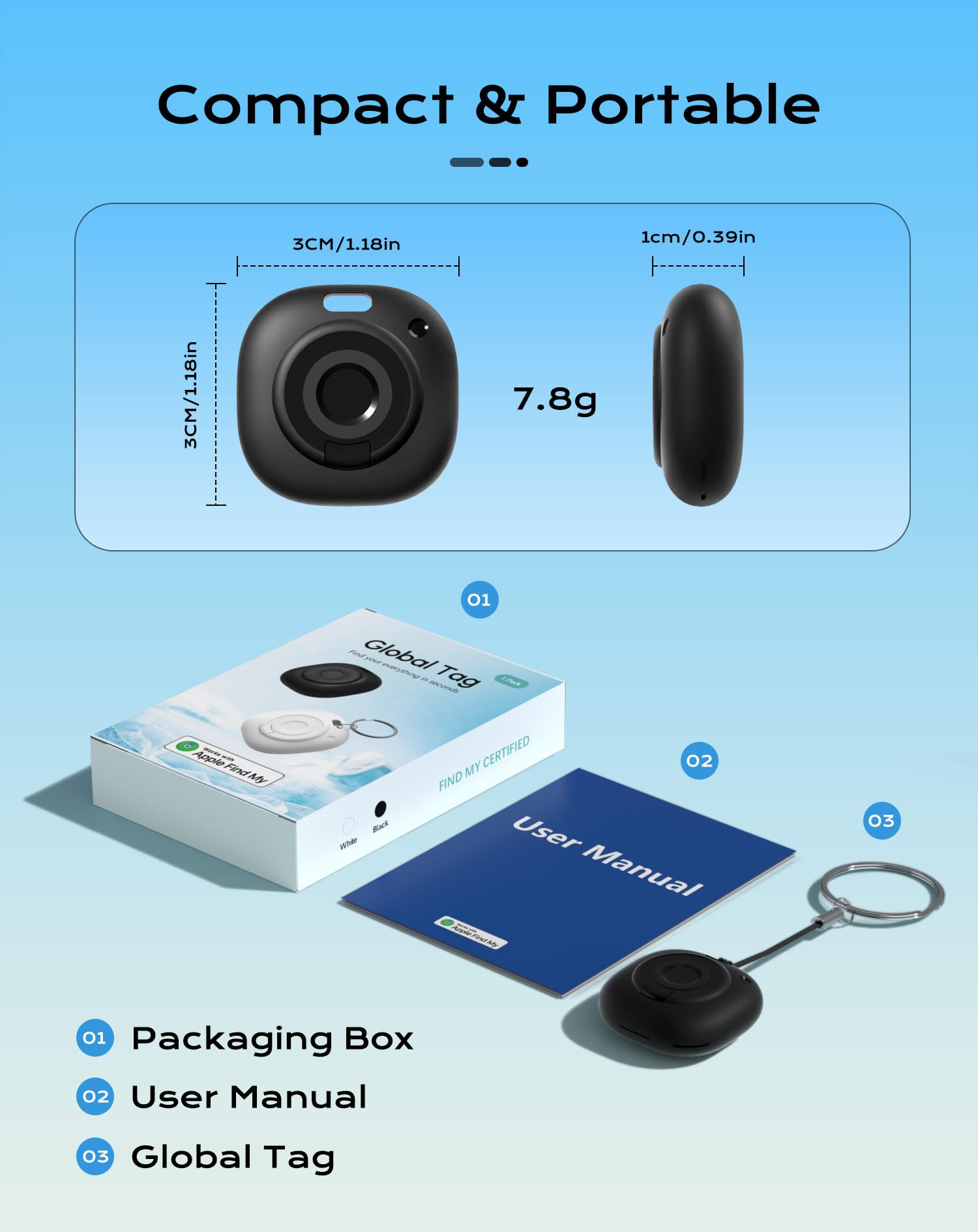 Smart Air Tracker Tag with Apple Find My, Item Finders for Luggage/Keys/Bags, Removable Battery (iOS Only) Black — view 7
