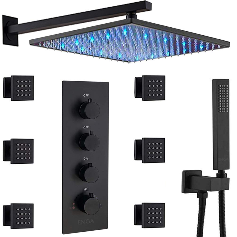 Buy 12Inch Wall Rainfall Shower Jet System Work Simultaneously Brass