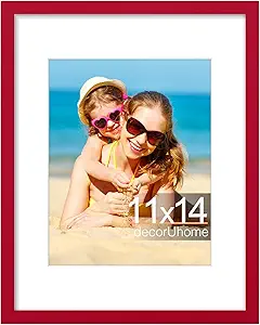 decorUhome 11x14 Picture Frame, Display Pictures 8x10 with Mat or 11x14 without Mat, Wall & Tabletop Display Photo Frame, Red, 1 Pack
