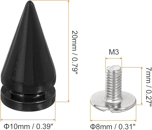 Miniatura 10 de uxcell 16 remaches de espiga de cono de 0.39 x 0.78 pulgadas, tornillos traseros para árbol y picos para manualidades de cuero, ropa, zapatos,