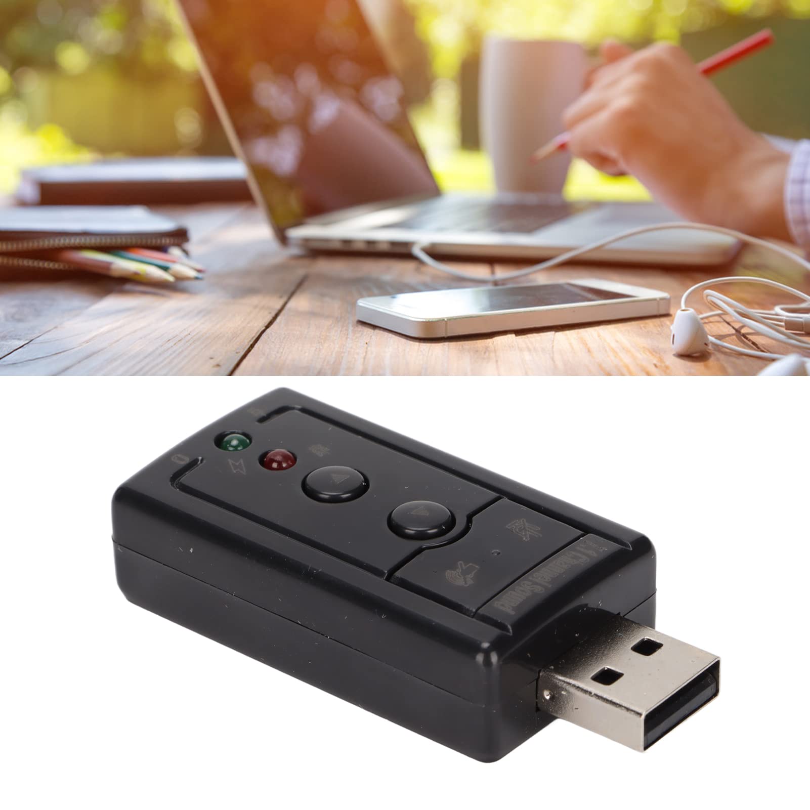 Tarjeta de Sonido Externa USB, Adaptador de Audio de Amplificador Interno Estéreo Virtual de 7.1 Canales con Conector de 3,5 Mm para Auriculares Y Micrófono para Teléfono, Computadora Portátil Y PC