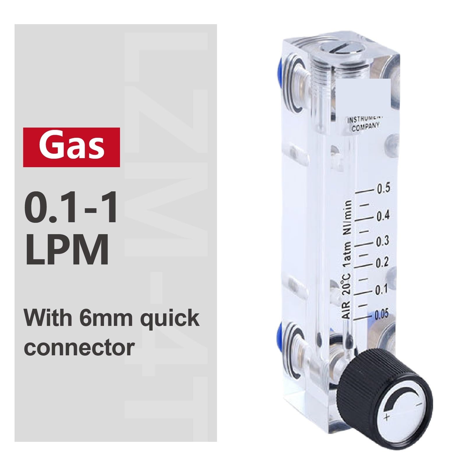 Medidor de flujo de panel acrílico LZM-4T, rotámetro de gas y líquido, medidor de flujo de aire comprimido, instrumento de análisis de agua, interfaz de 6 mm.(Gas-0.1-1LPM)