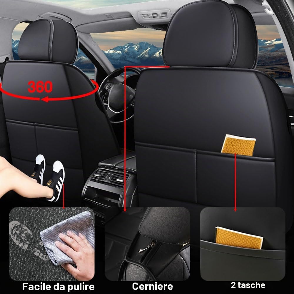 Coprisedili universali in pelle sintetica per auto, resistenti, impermeabili, traspiranti per 2 sedili anteriori BMW Serie 1, 3 (2005-2012), 5 (2005-2018), X1, X2, X3