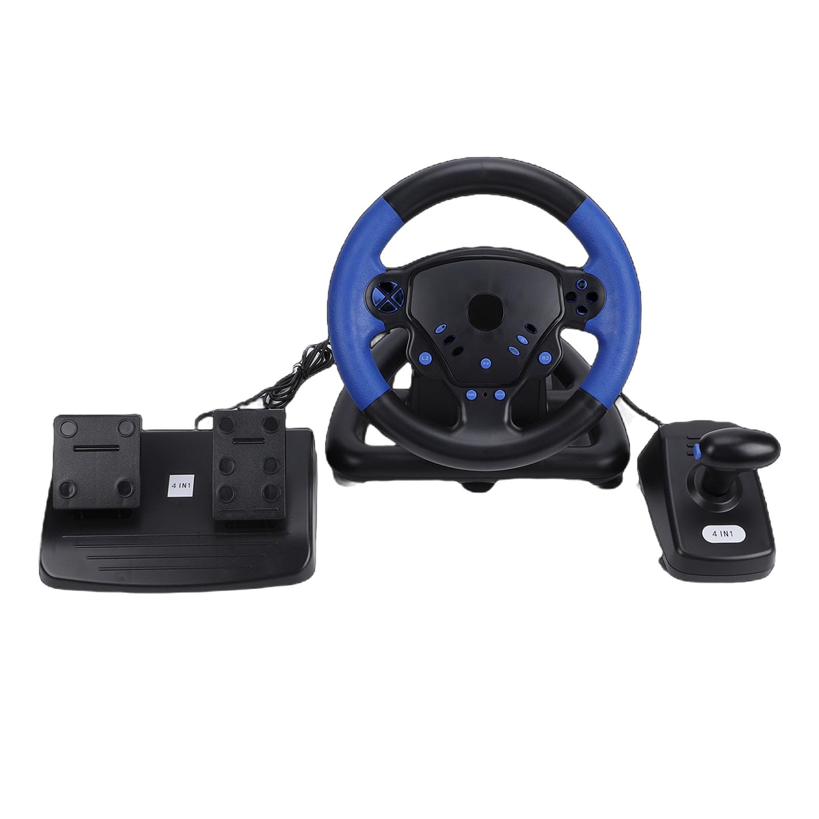 Bewinner Volante Gaming 4 en 1, Volante Force Feedback con Doble Motor, de 135°, Compatible con PC, IOS, Incluye Pedal y Joystick