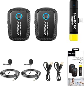 Saramonic 2.4 GHz 2-Person Wireless Clip-On Mic Sys w/Lavs & USB-C Receiver for Smartphones & Tablets BLINK500B6