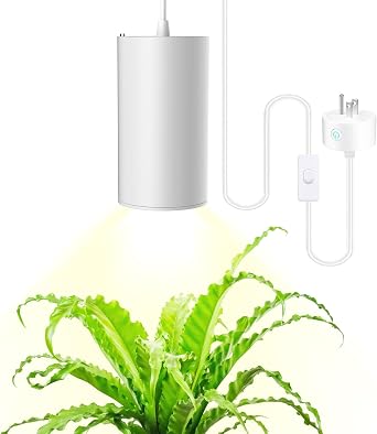 Pendant Grow Lights,30W Full Spectrum Plant Light with On/Off Switch, Auto Timer White Plug in Hanging Lights for Indoor Plants with 21 FT Height Adjustable Power Cord