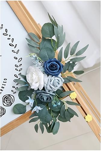 Miniatura 5 de Emivery Paquete de 2 guirnaldas de flores de color azul polvoriento, arco de boda artificial, arreglos florales de esquina de seda, letrero de