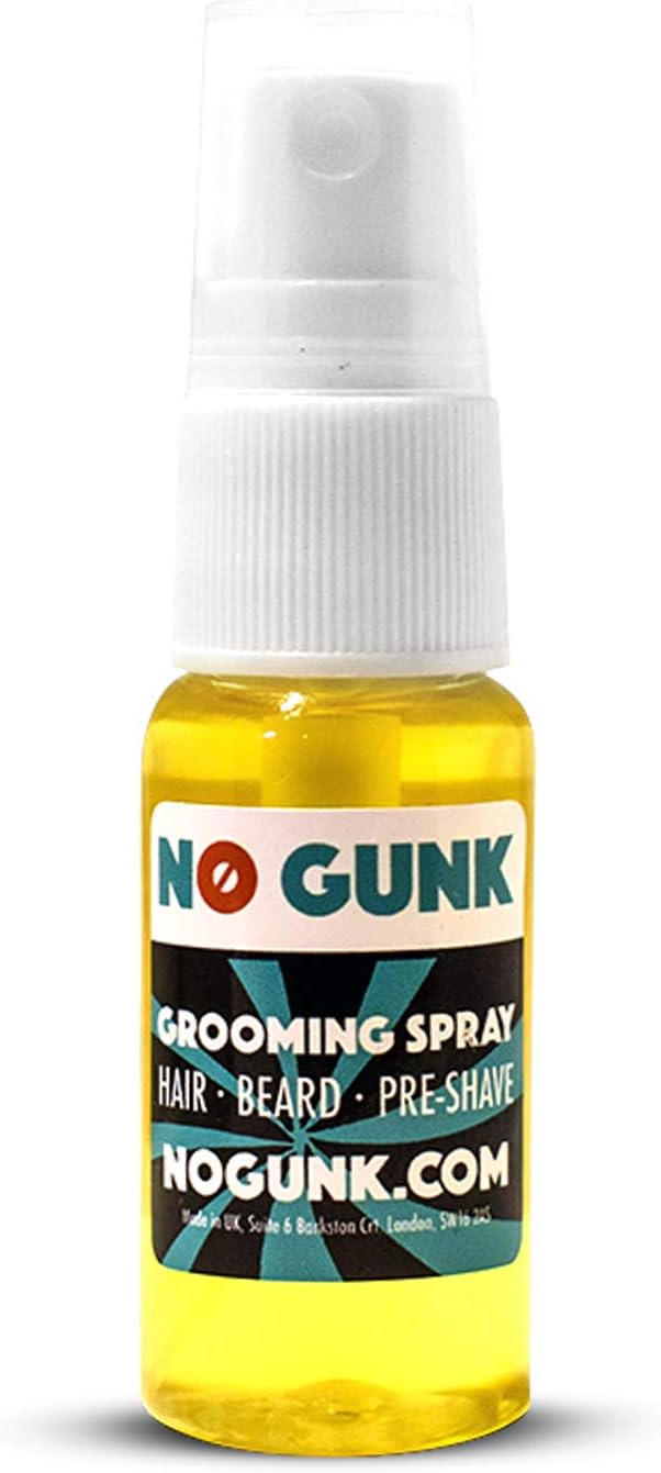 NO GUNK 3 in 1 Grooming Spray 15ml - Hair Styling - Beard Oil - Pre-Shave Oil - NO Chemicals, NO Residue - Nourishes & Softens Hair & Beard with Style & Shine - With Organic Argan Oil